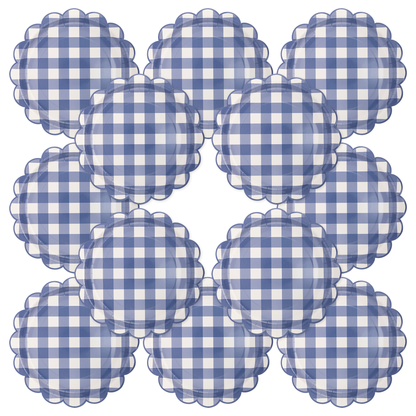 Scalloped Blue Gingham Paper Plates