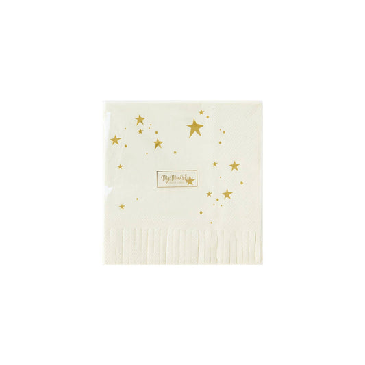 Cream and  Gold Star Cocktail Napkins