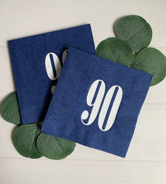 90th Birthday Napkins - Navy & White