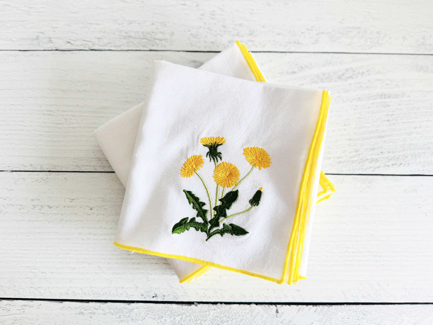 Dandelion Flour Sack Towels Set of 2 - Embroidered Kitchen Towels 100% Cotton