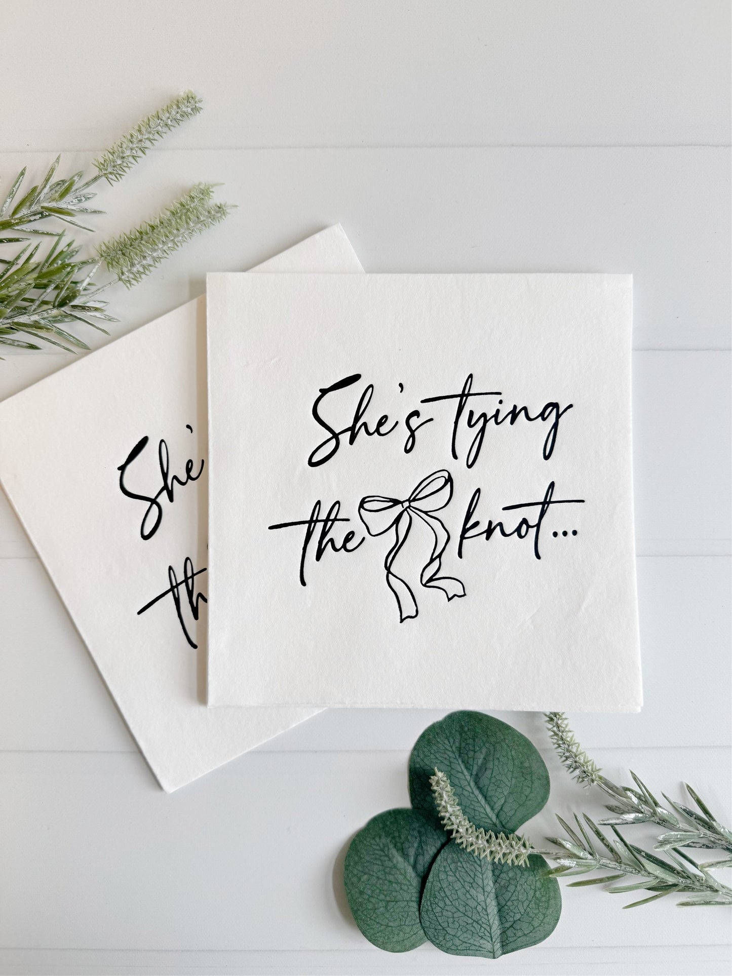 She's Tying the Knot Bridal Shower Napkins with Bow Design Black & Gold - Set of 16