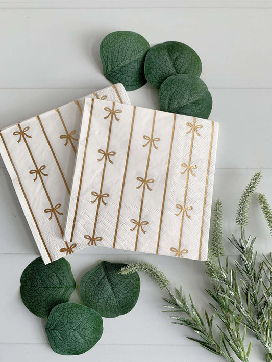 White with Gold Bow Cocktail Napkins