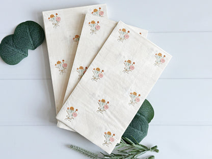 Cozy Fall Floral Dinner Napkins - Block Print and Gold