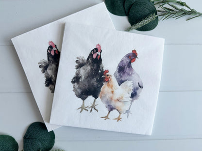 Watercolor Chicken & Rooster Luncheon Napkins - Farm & Barnyard Party Decor