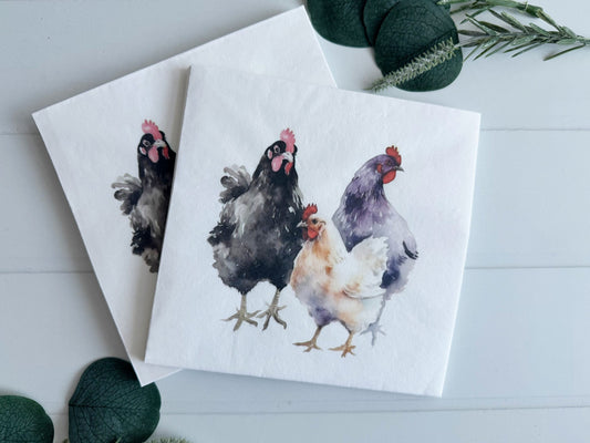 Watercolor Chicken & Rooster Luncheon Napkins - Farm & Barnyard Party Decor