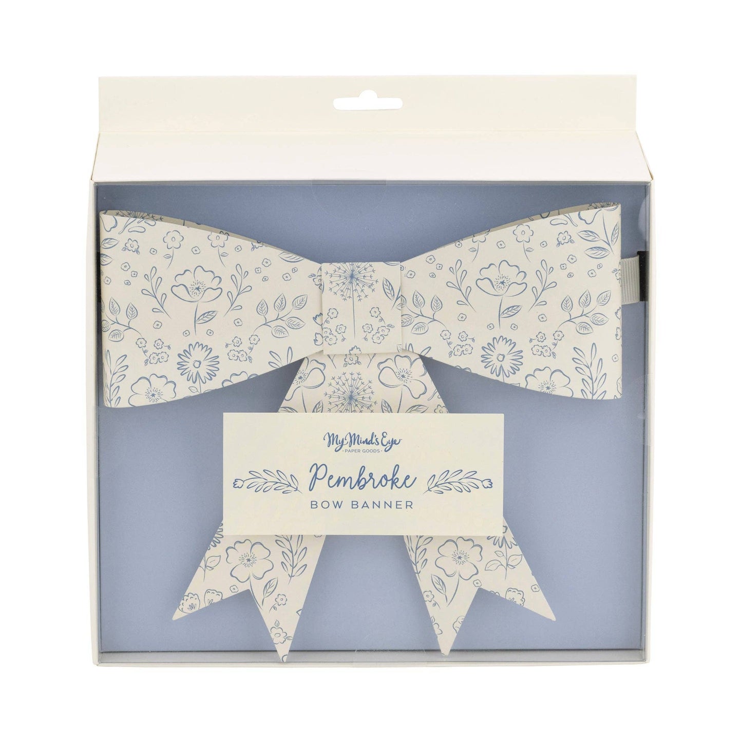 French Blue Floral Bow Garland - 7ft Paper Banner for Baby Showers & Tea Parties
