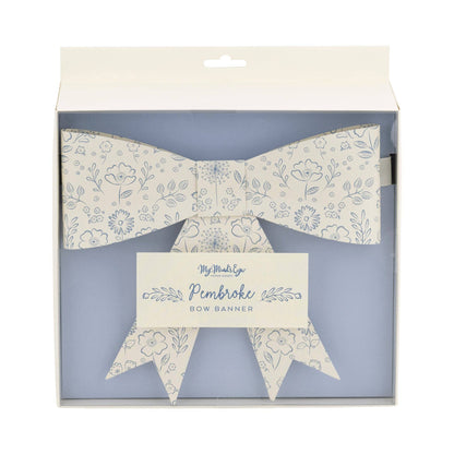 French Blue Floral Bow Garland - 7ft Paper Banner for Baby Showers & Tea Parties