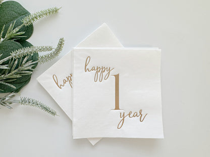 Happy 1 Year - First Birthday Cocktail Napkins for Your Little One's Birthday Party