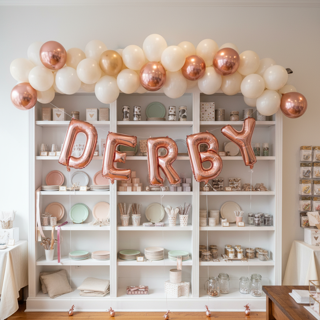 Derby Balloon Display with Cream and Rose Gold - Realistic