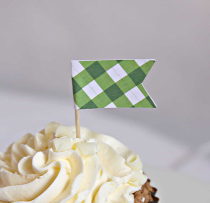 Derby Party - Green Gingham Cupcake Toppers