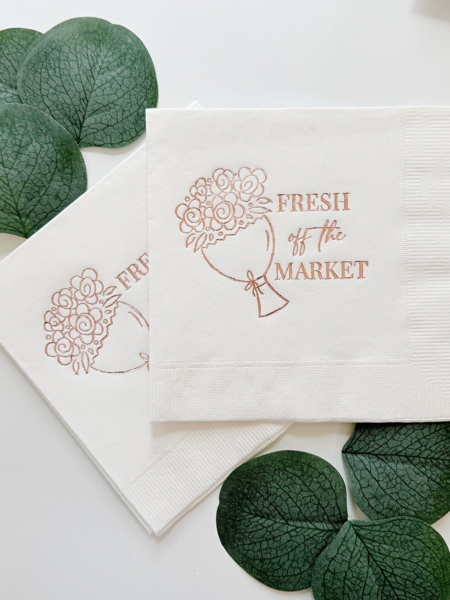 Fresh Off the Market Bridal Shower Napkins Rose Gold & White - Set of 16