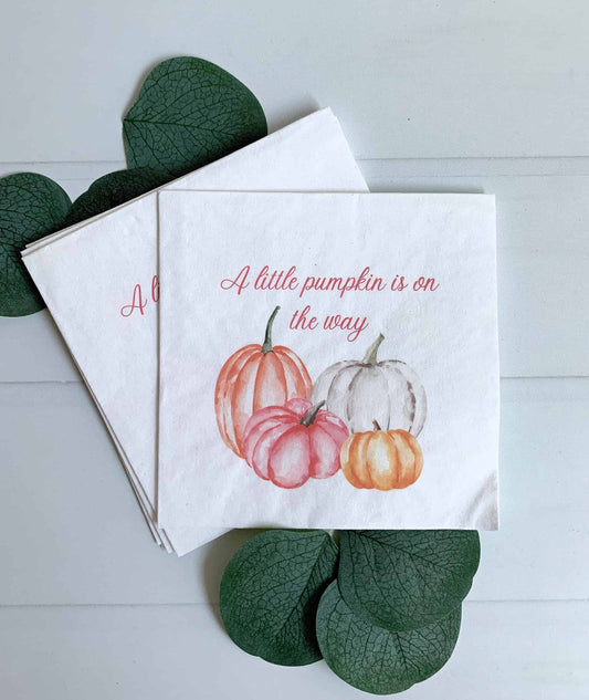 A Little Pumpkin Is On The Way Cocktail Napkins - Pink & Orange