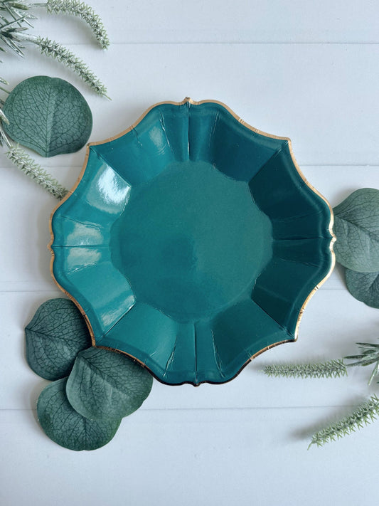 Teal Scalloped Dessert Plates : set of 8