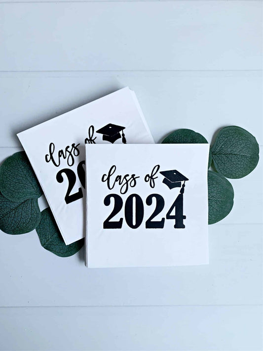 Beautiful and sophisticated Class of 2024 paper drink napkins that are perfect for the graduation party. Pair with our farmhouse plaid and florals for a unique and designer loo