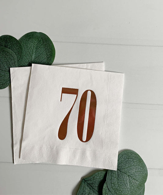70th Birthday Cocktail Napkins - Rose Gold