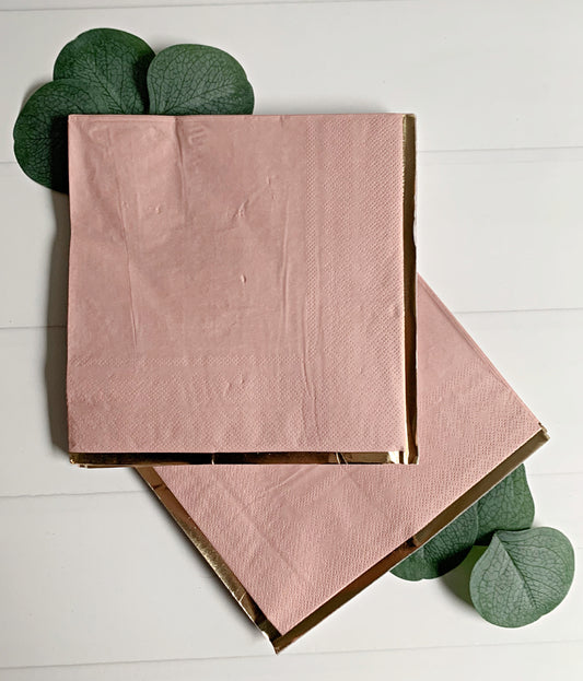 Dusty Rose Napkins Gold Foil Edge - Luncheon Napkins Set of 16