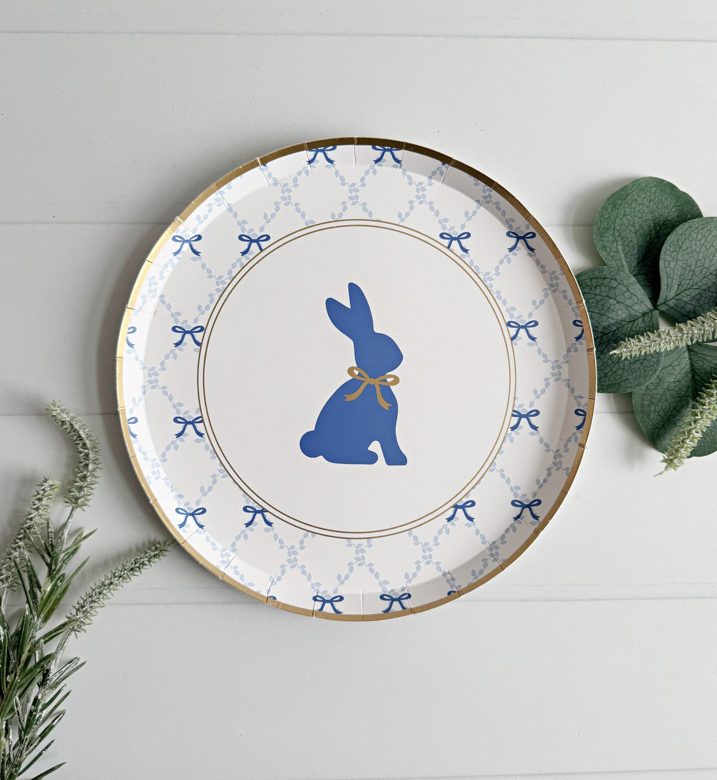 Bunny Party Plates: Blue and Gold Dessert Plates