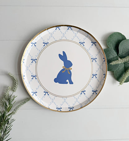 Bunny Party Plates: Blue and Gold Dessert Plates