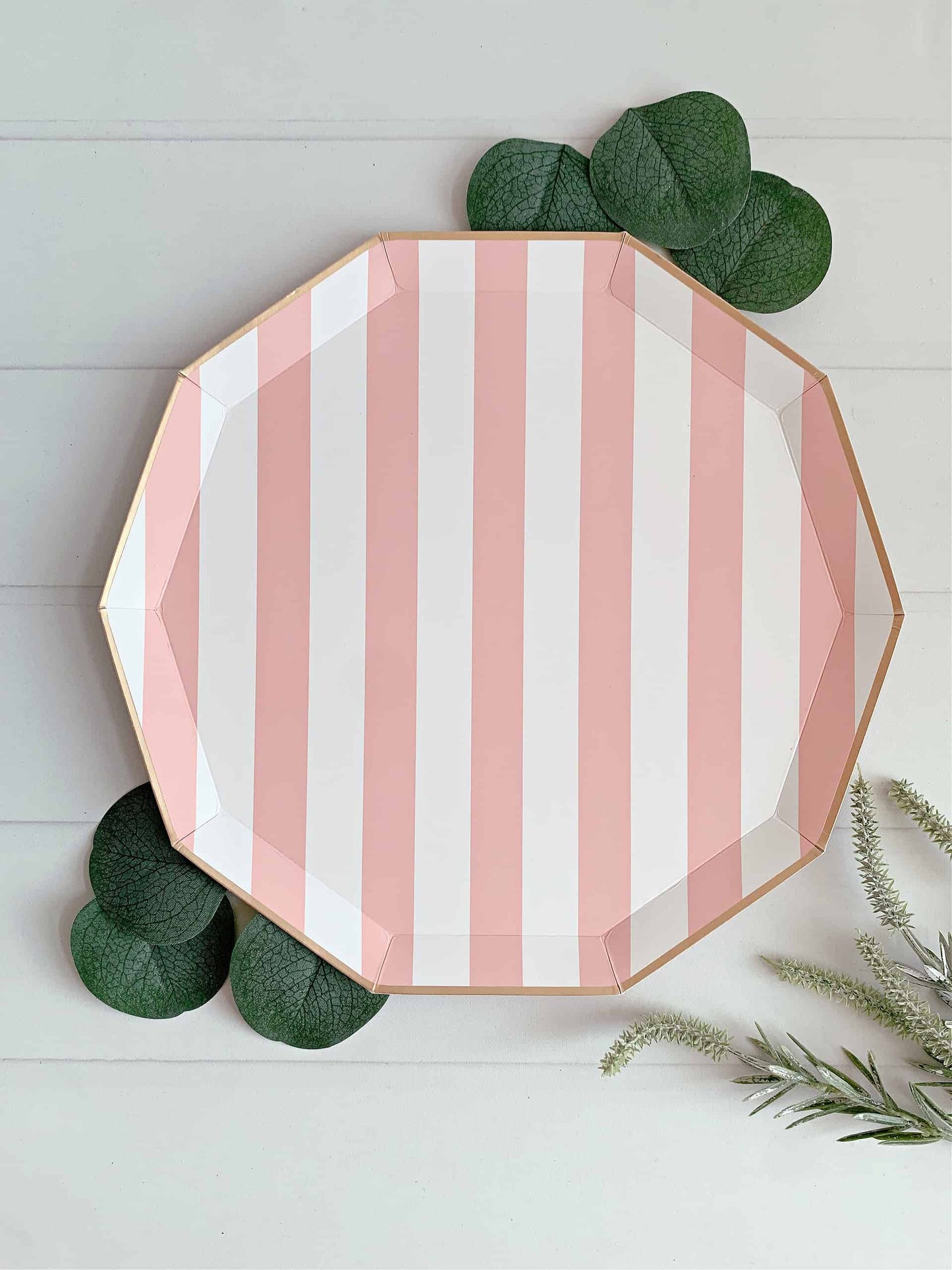 Petal Pink Cabana Striped Paper Plates