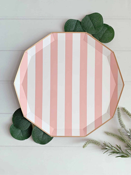 Petal Pink Cabana Striped Paper Plates