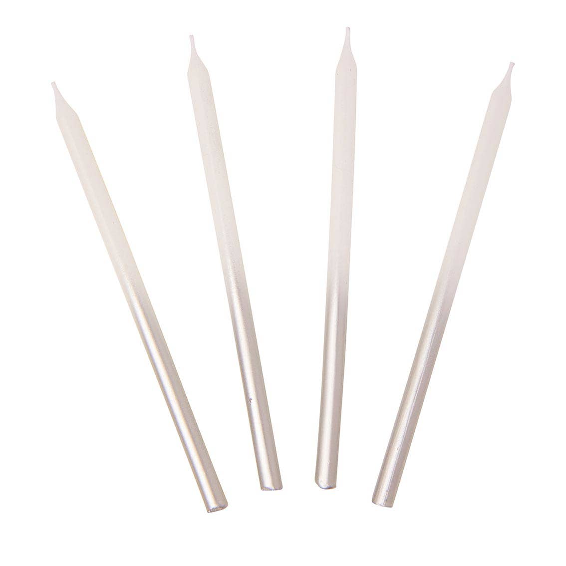 Silver Ombre Birthday Candles - White and Silver Tall Candles | 16 Pack