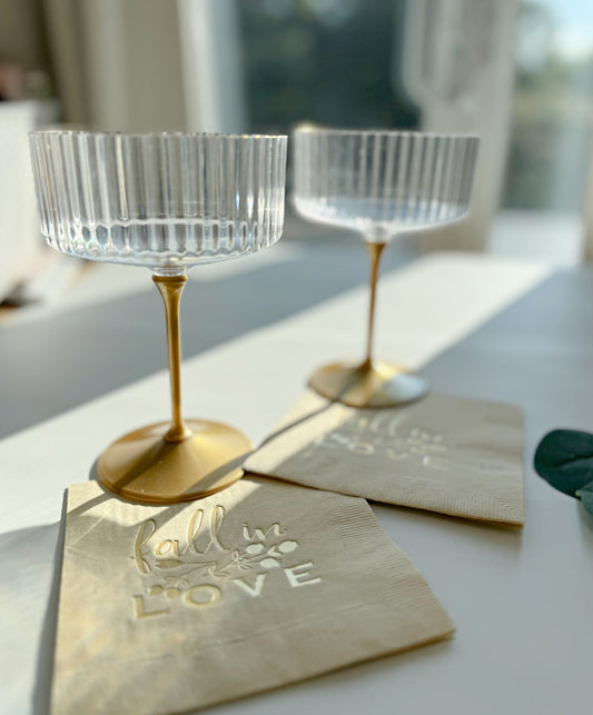 Fall in Love Gold on Tan Cocktail Napkins