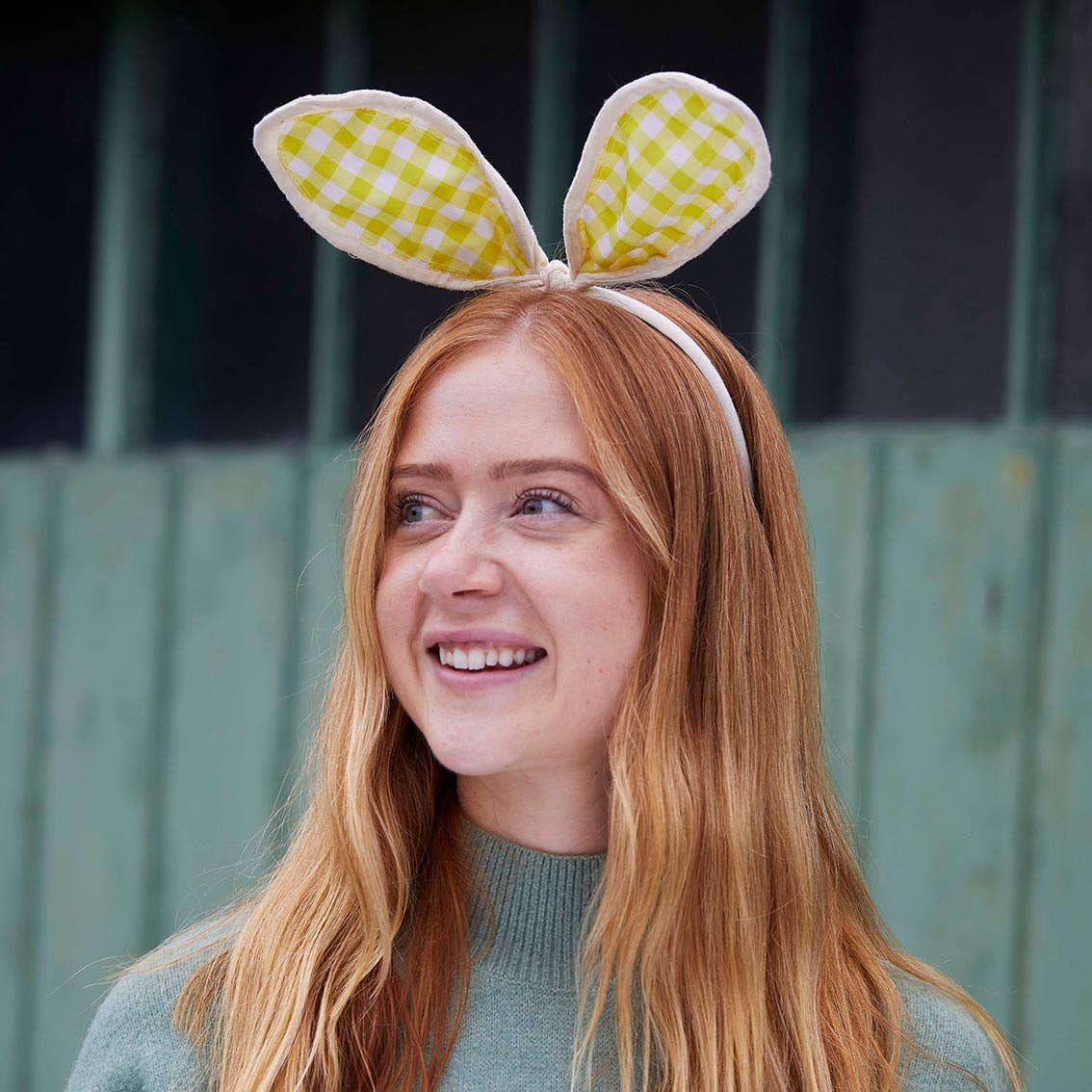 Yellow Gingham Bunny Ears Headband - Easter Party Some Bunny is One Birthday Bunny Costume