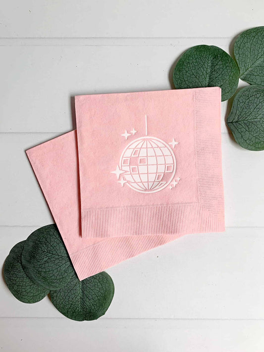 Disco Ball Cocktail Napkins Pink & White