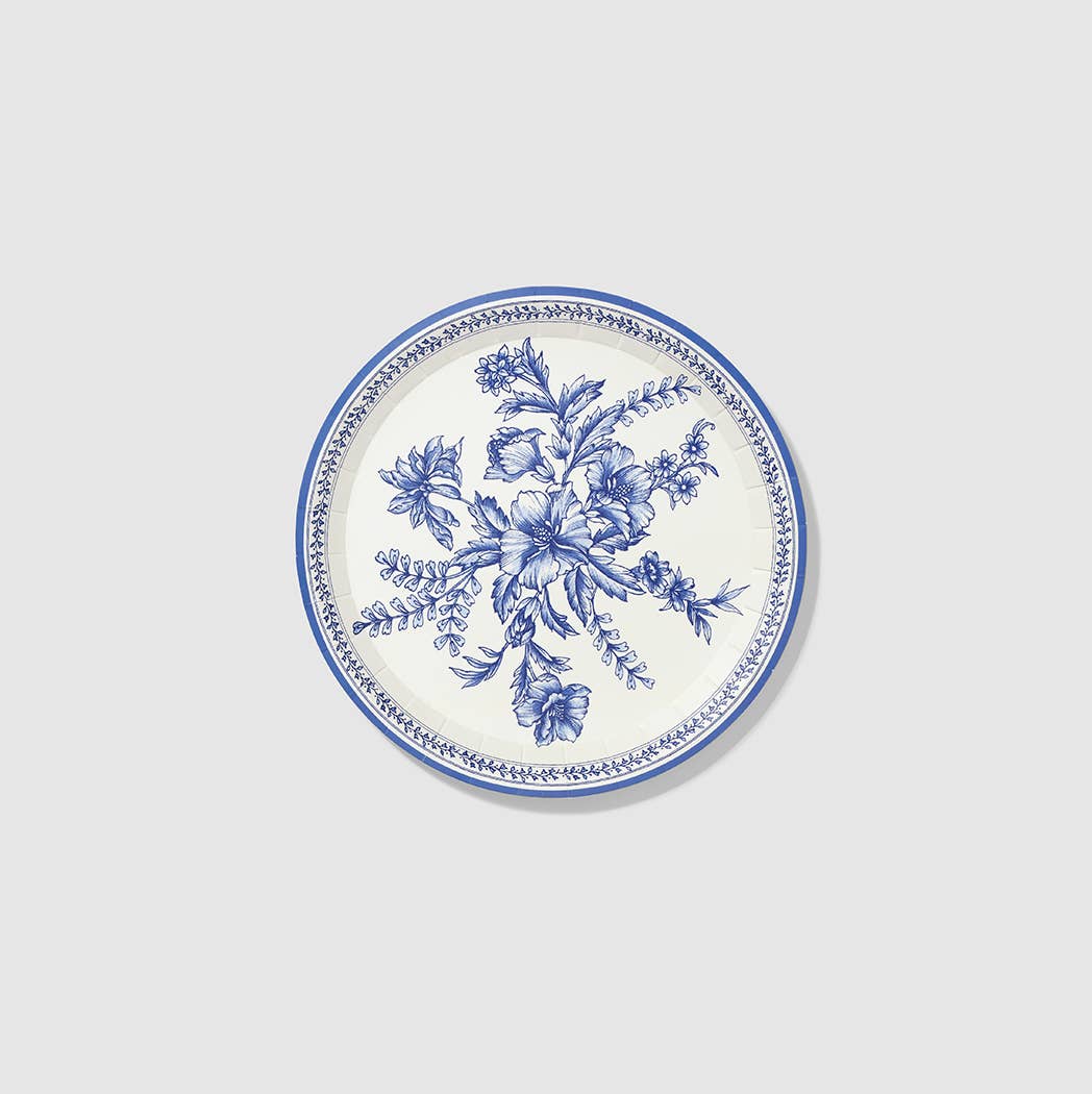 Blue Toile Dessert Plates - Bold Floral