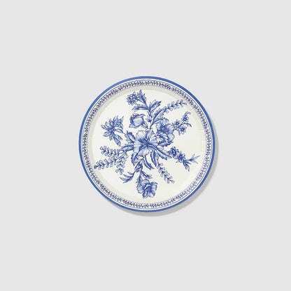 Blue Toile Dessert Plates - Bold Floral