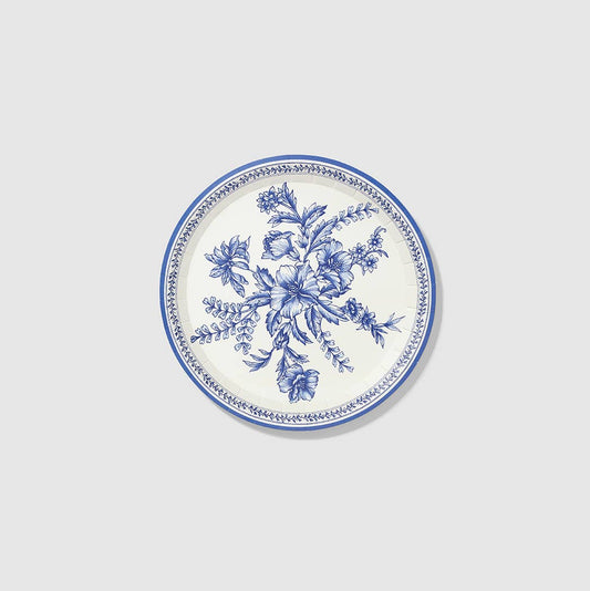 Blue Toile Dessert Plates - Bold Floral