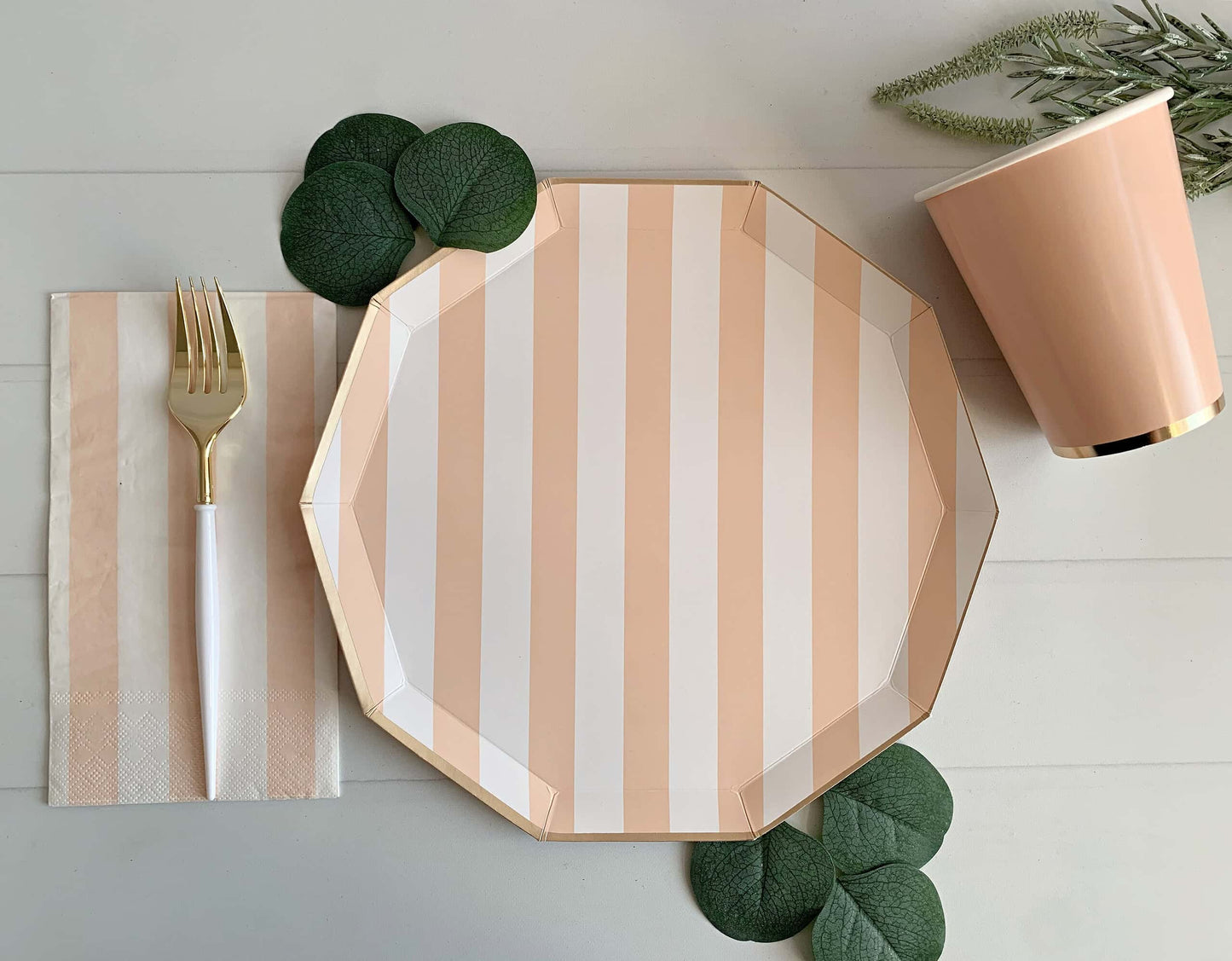 Sweet Peach Cabana Striped Dinner Napkins or Guest Towels