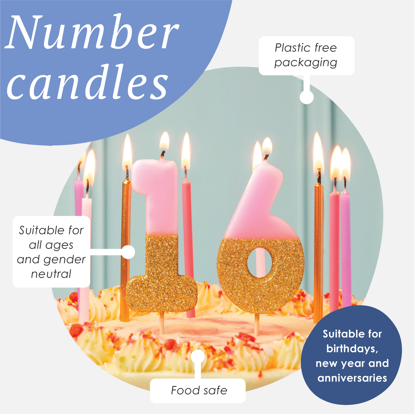 Number 6 Birthday Candle - Pink & Gold Glitter - 6th 16th 60th 66th Birthday Cake Topper
