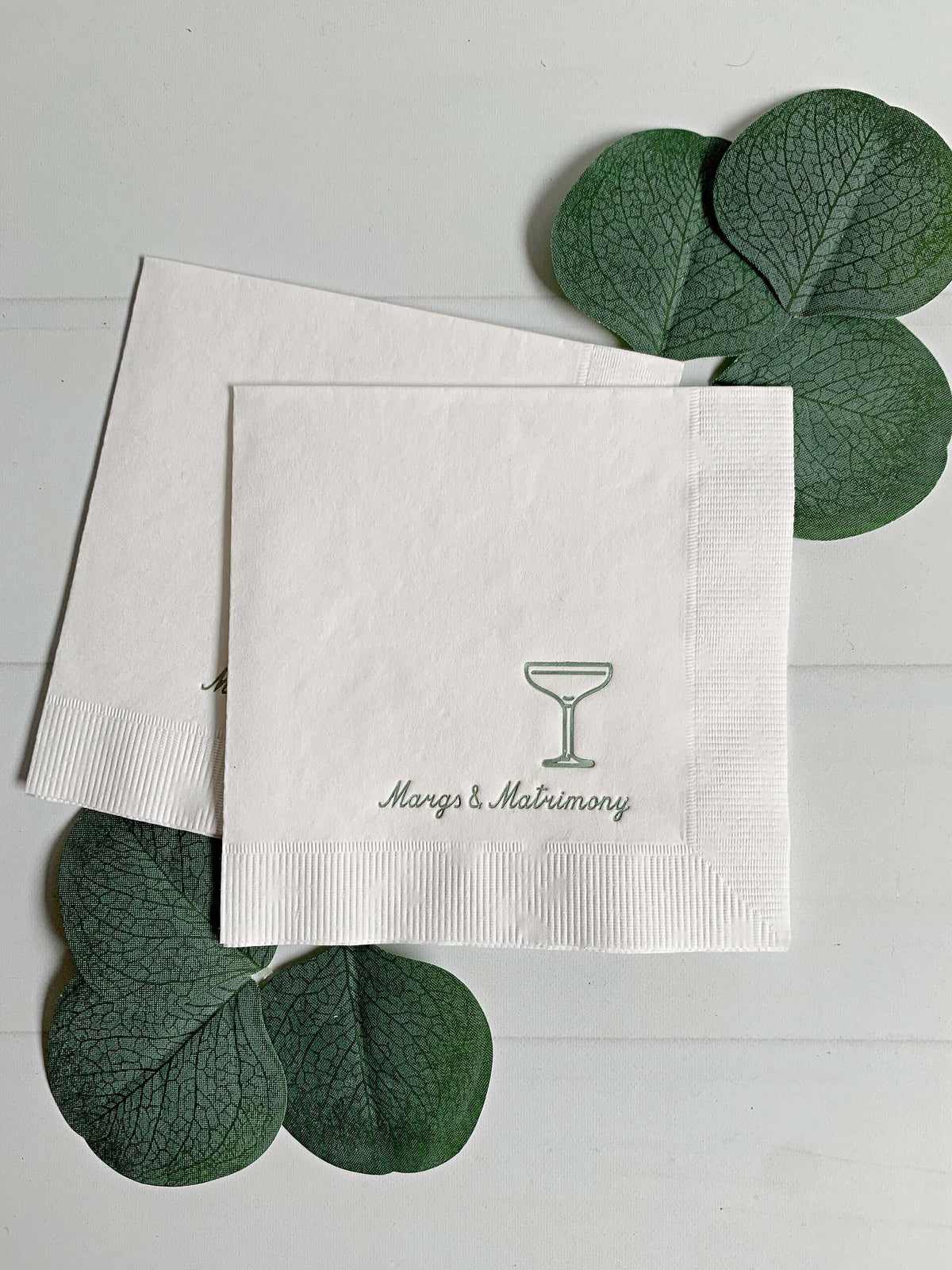 
    Margaritas &amp; Matrimony Cocktail Napkins – Sage Green Foil Bachelorette Napkins, the designer-recommended anchor napkin for the Margs &amp; Matrimony Bachelorette collection
  