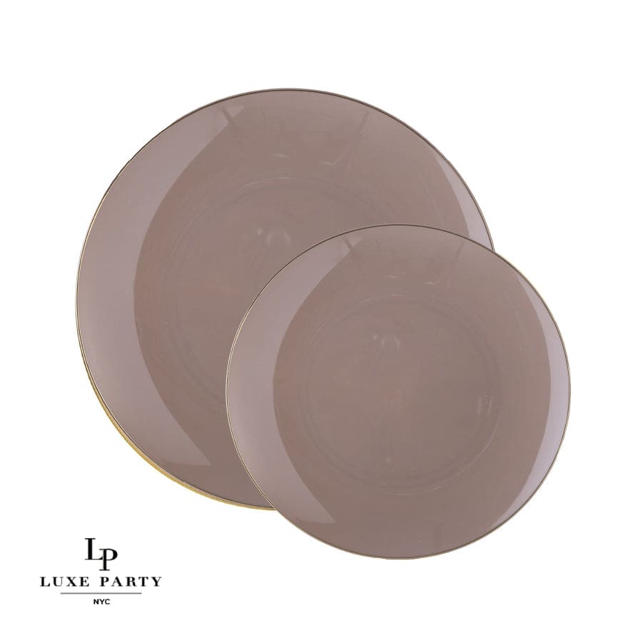 Taupe with Gold Edge Dinner Plates 10.25"
