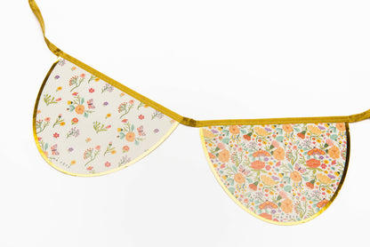 Tea Party Scalloped Garland Banner - Peach Floral Wall Decoration for Bridal Showers