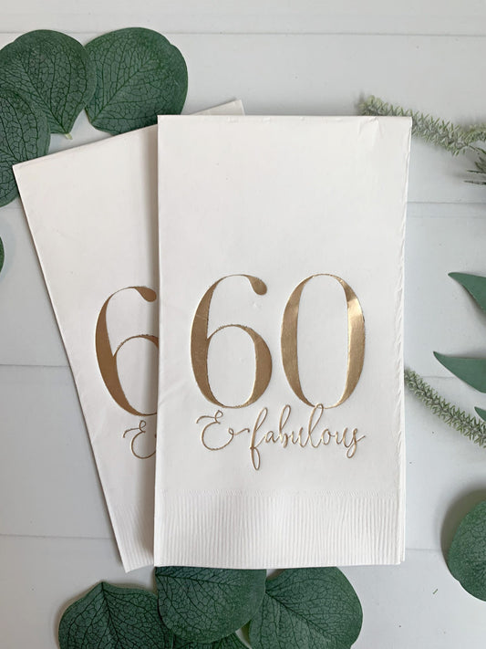 60 & Fabulous Dinner Napkin- Gold