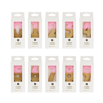 Pink & Gold Glitter Number 1 Birthday Candle | First Birthday Cake Candle