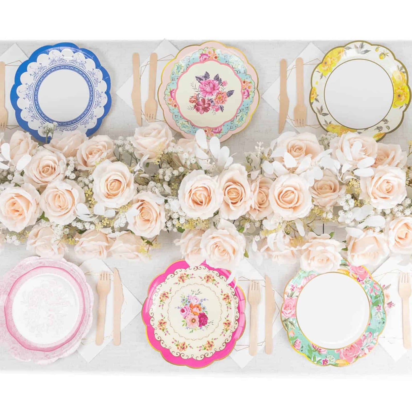 Tea Party Floral Paper Dinner Plates- 9"