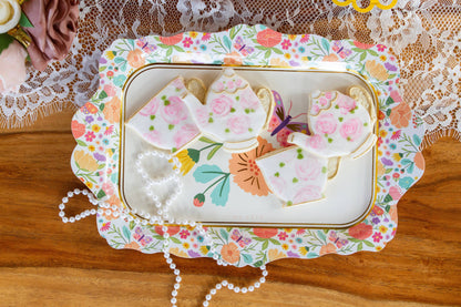 Floral Butterfly Paper Serving Trays 4 Pack - Tea Party Bridal Shower Decorations