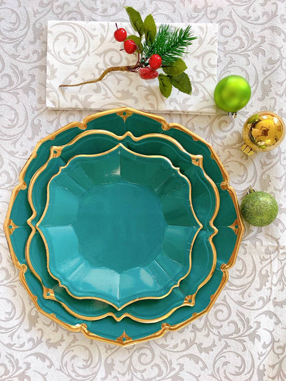 Teal Scalloped Dessert Plates : set of 8