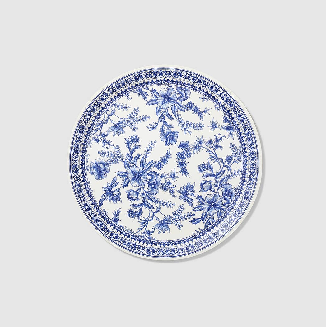 Blue Toile Dinner Plates - Bold Floral