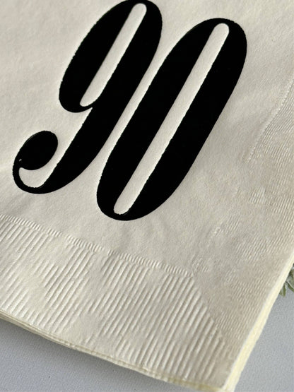 90 Cream & Black Birthday Cocktail Napkins