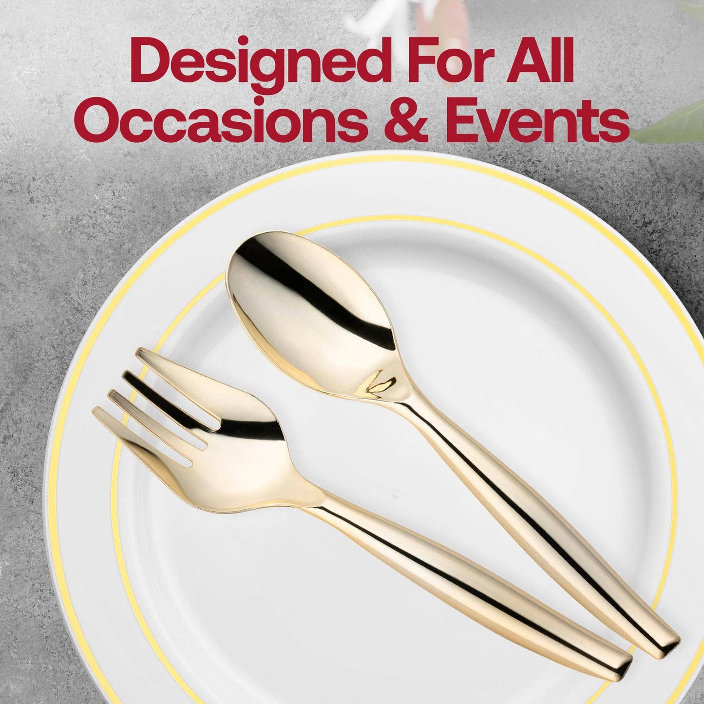 Gold Serving Fork and Spoon Set - Plastic