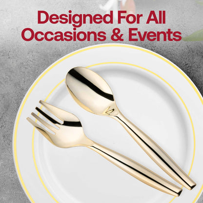 Gold Serving Fork and Spoon Set - Plastic