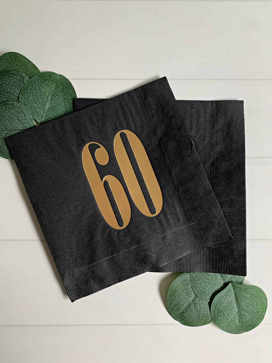 60th Birthday Luncheon Napkins - Gold & Black