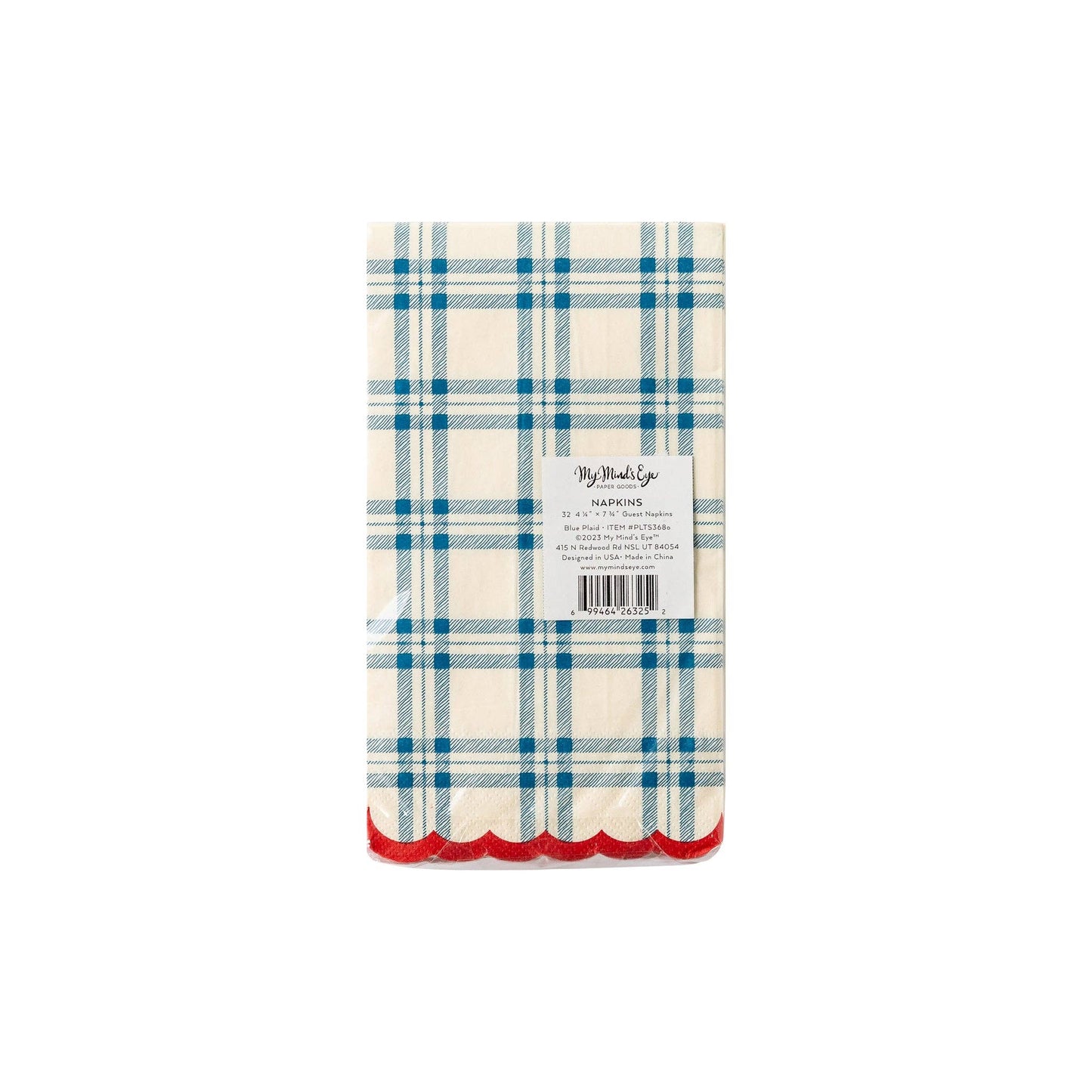 Blue Scallop Plaid Paper Dinner Napkin