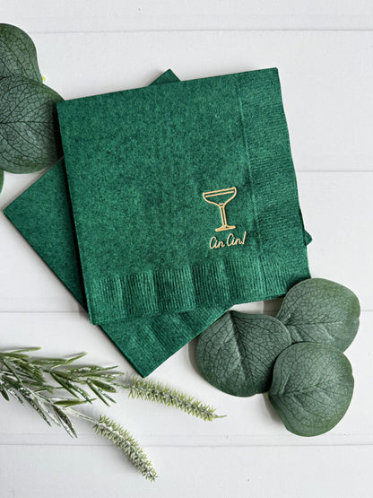 Cin Cin Cocktail Napkins - Forest Green Gold Foil Toast Champagne New Year's Eve Anniversary