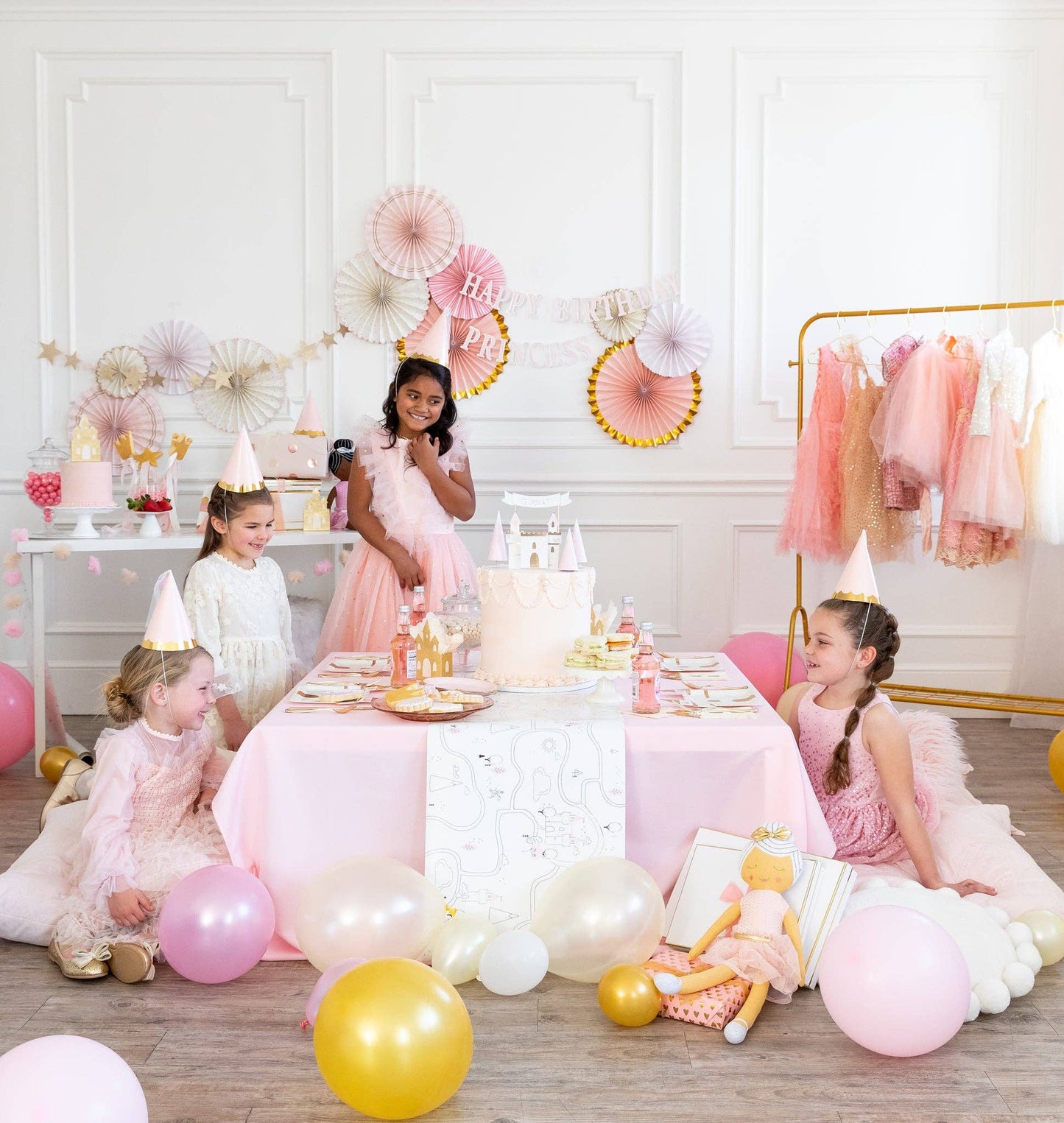 Princess Pink and Gold Party Photo Backdrop Fans