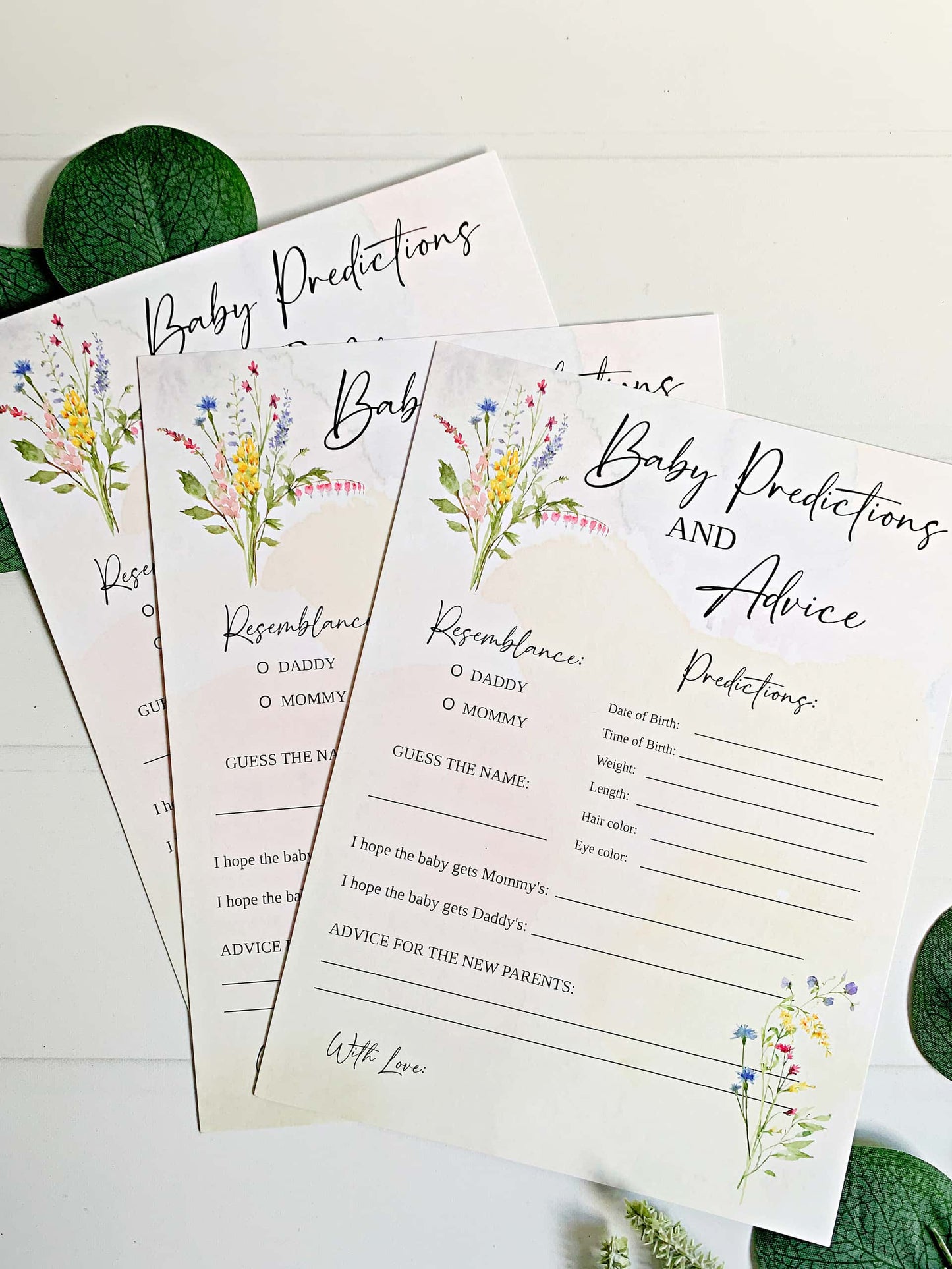 Celebrate the glowing mom-to-be with our adorable Baby in Bloom Baby Shower Advice and Predictions Cards. With gorgeous watercolor wildflower accents and a card back with full color flowers